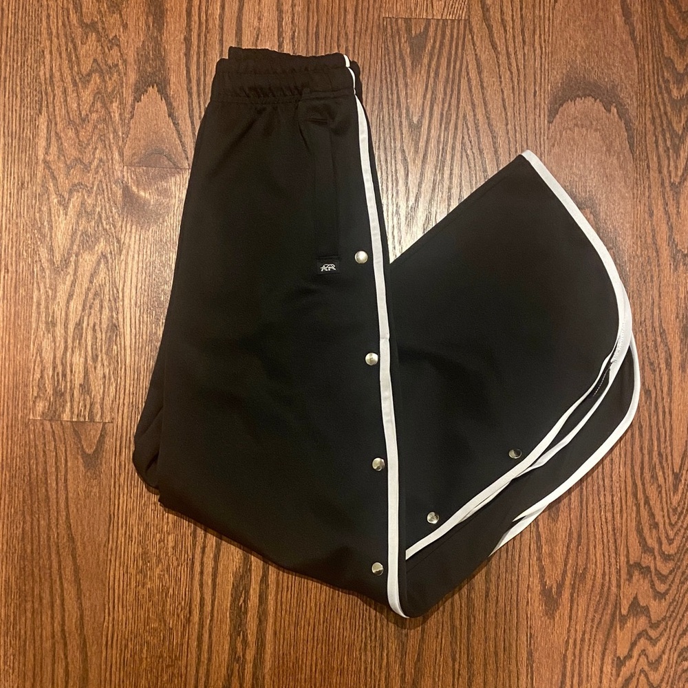 Black Snap-Front Track Pants with White Trim